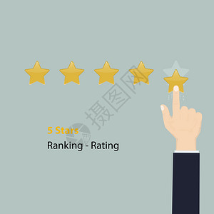 5颗恒星评分或概念或金星指向5颗恒星评分的指针客户评分退步和质量证书评价系统肯定评分victor插图背景图片