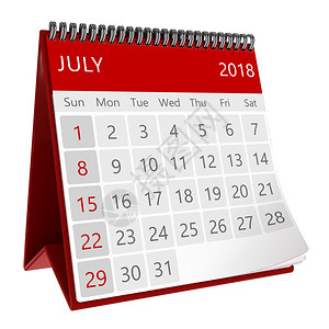 3d显示红色月度日历孤立2018年7月图片