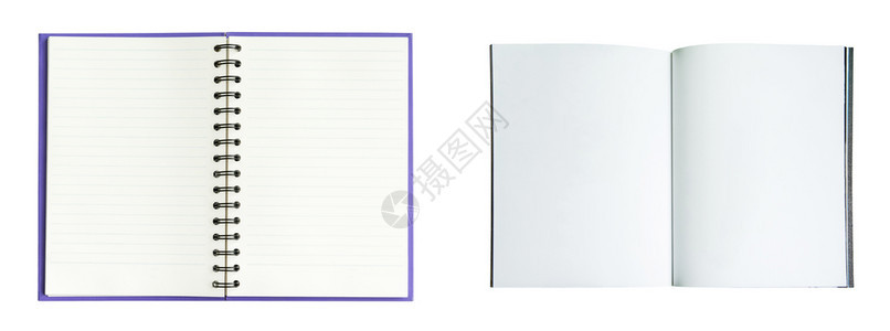 空白页打开了背景上孤立的笔记本图片