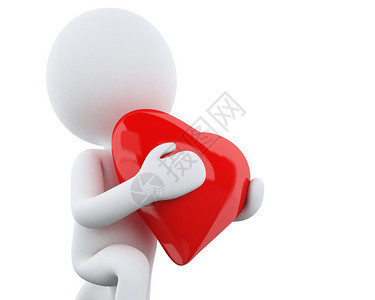 3d插图红色心脏的白人情节爱概念孤立的白色背景图片