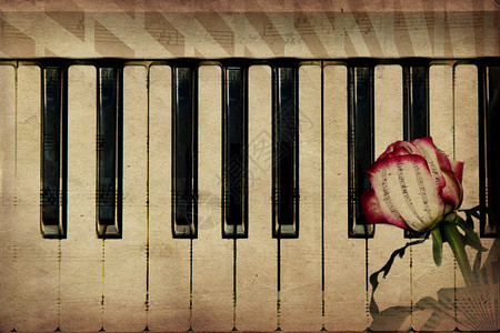 抽象的花和钢琴古代音乐背景图片
