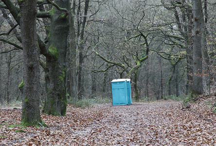 西北地带冬季森林中手提式厕所图片