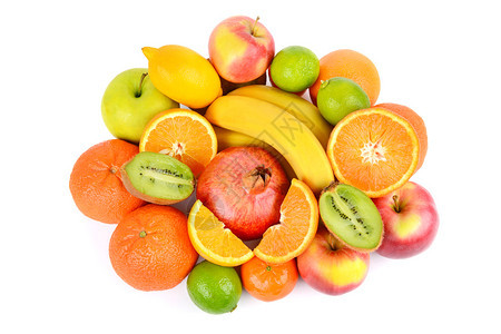 在白色背景上分离的一组水果健康的食物图片