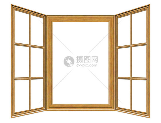 白色背景上的旧木窗框插图图片