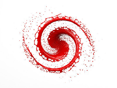 红色液体在圆圈中喷洒白色背景3D投影中分离图片