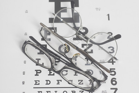 视力测试图表背景的眼镜图片