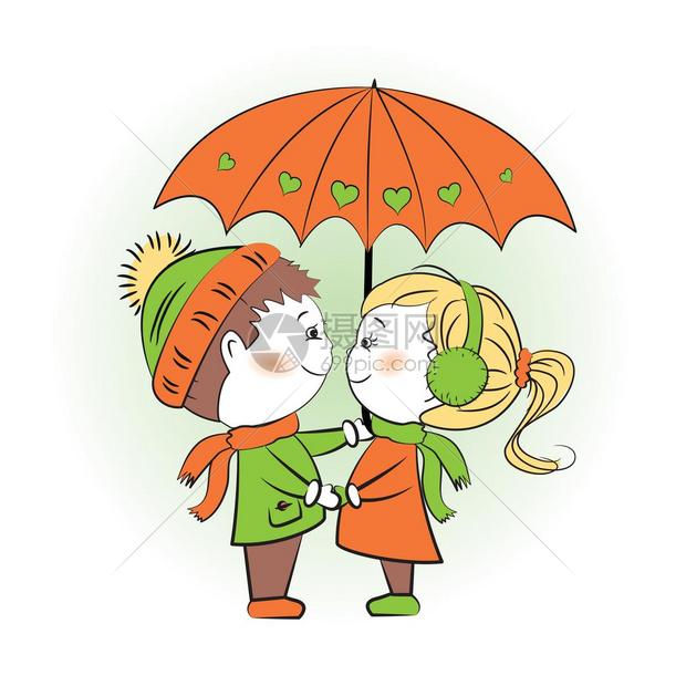 爱情侣站在伞下爱情夫妇站在伞下矢量说明
