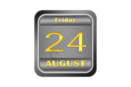 在一个浮雕金属板上金色的日期是8月24日星期五金属压花板烫金日期8月24日星期五图片
