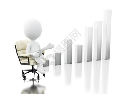 3d插图办公室主席的白人坐在办公桌旁增长商业图表利润高清图片素材