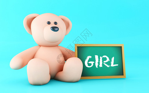 3d插图黑板上写着女孩信息粉色泰迪熊写着女孩信息图片