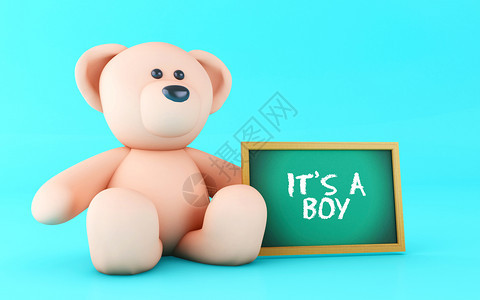 3d插图ita写在黑板上的男孩信息与粉色泰迪熊和男孩短信图片
