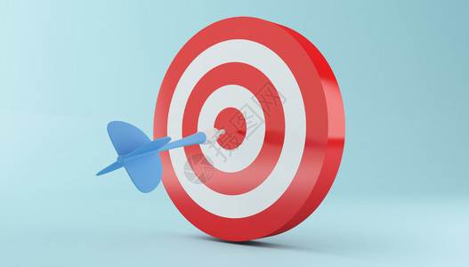 3d插图箭射红目标中心蓝背景成功商业概念图片