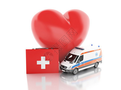 红色心脏急救包和护车图片