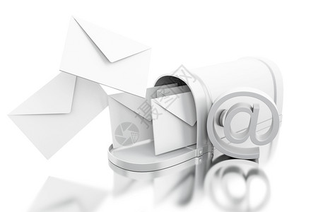 3d插图打开邮箱有签名收到邮件概念孤立的白色背景图片