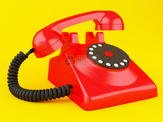 3d红色旧电话3d图像黄色背景的红旧电话通信概念图片