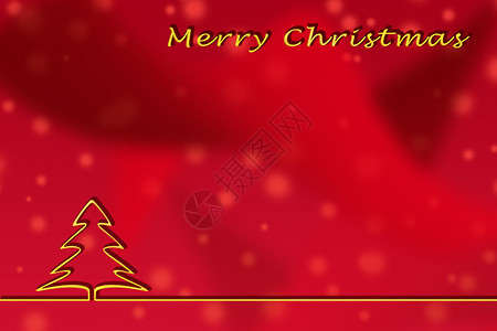 红背景上的圣诞问候模板带有圣诞树的金色轮廓图片