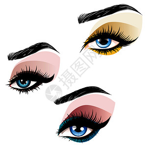 时尚的蓝色女眼睛配饰化妆品插图图片
