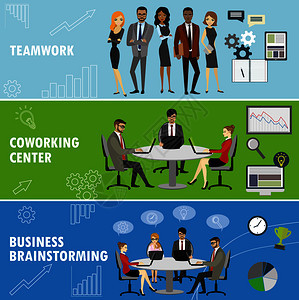 设置商务横幅团队合作和集体思广益不同情况下的商界人士矢量图设置商务横幅团队合作和集体思广益图片