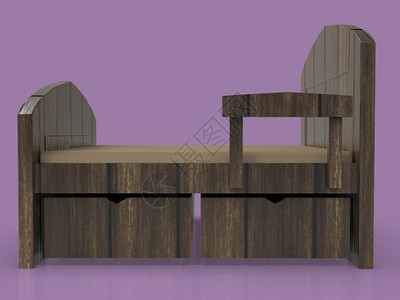 木制床有垫3D穿紫底背面的木制床有垫3D背景图片