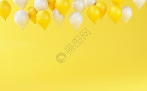 3个插图黄色背景的气球生日派对装饰图片