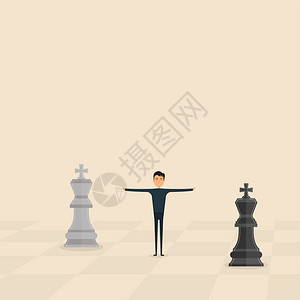 站在国际象棋棋盘上的男人卡通矢量插画图片