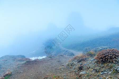 山上雾的一天阴暗秋风景图片