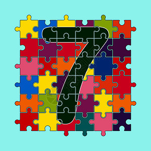 数字7由多色拼图的碎片组成图片