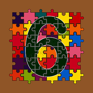 数号6由多色拼图的碎片组成图片