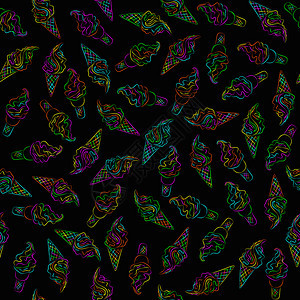 黑底色矢量冰淇淋在黑底无缝模式上甜点用于包装纸或纺织品表面图片