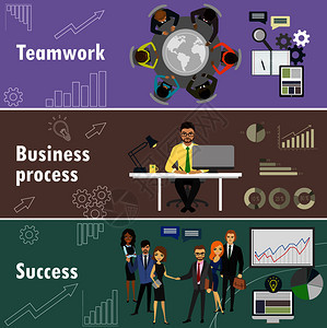装有团队协作业务流程和成功卡通库存矢量插图的单条横幅装有团队协作图片
