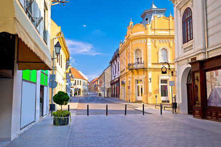 城市街景Vuvkoar镇广场和建筑街景croati的斯拉沃尼亚地区背景