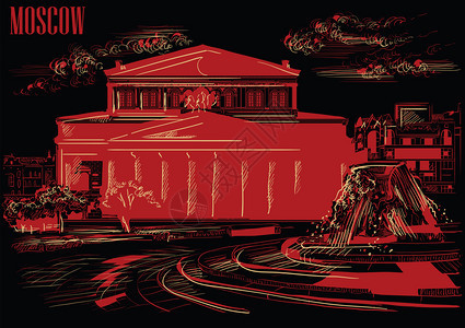 大剧院孤立的矢量手画图用红色和黑背景的蜜蜂颜色绘制图图片