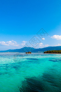 美丽的热带海洋水晶清澈的绿水和珊瑚礁在卡比拉湾伊西加基岛霍纳瓦雅潘图片