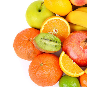 白色背景的水果健康食物平躺下最顶端景色图片