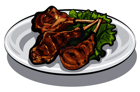 烤羊排加生菜的插图图片