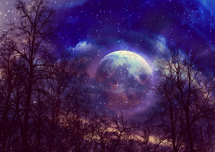 梦幻星空下的满月景色图片