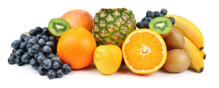 菠萝背景在白色背景上分离的一组水果健康的食物宽广照片背景