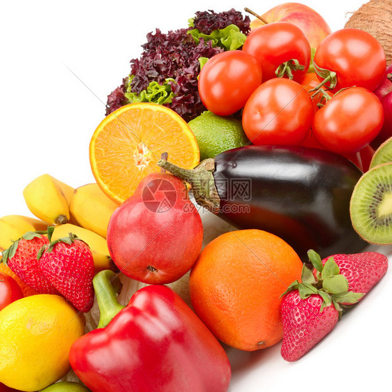 在白色背景中隔离的水果和蔬菜种类繁多图片