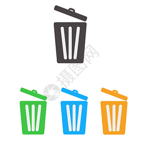 分类垃圾桶设置在白背景平面样式页设计标识应用程序bin图标符号bin符号的垃圾图标背景