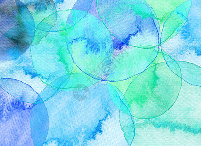 抽象蓝色水彩抽象圆形水颜色背景手画圆形图解背景