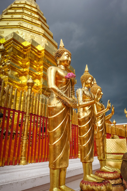 泰国清迈瓦特弗拉的金色佛像泰国清迈watdoisuthep金佛图片