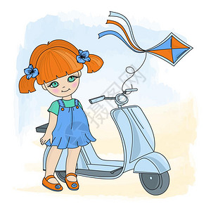 卡通可爱骑电瓶车的女孩图片