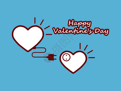 两颗红心通过电线连接情人节和day图片