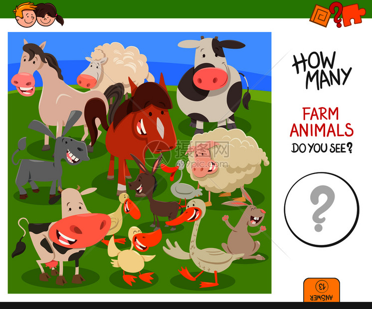 可爱农场动物计数活动游戏插图图片