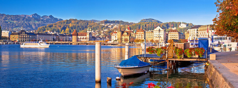 湖水边和港口全景中部瑞士图片