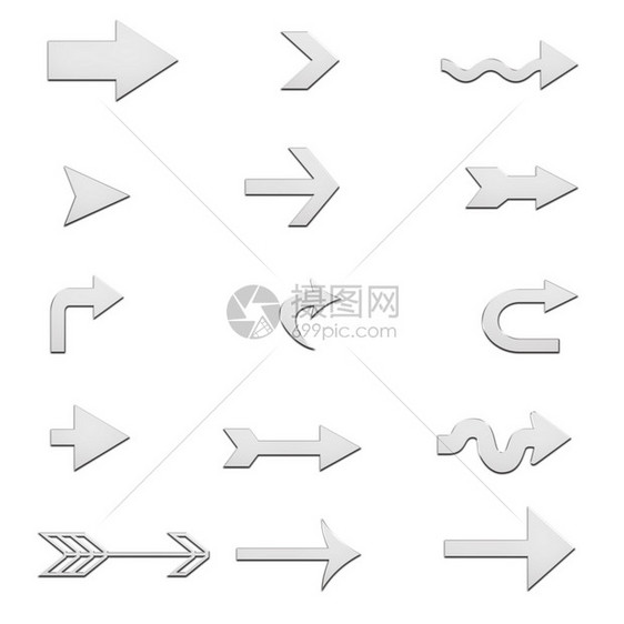 在白背景上设置金属箭头银号用于网站设计标识应用程序ui的铬箭头符号图片