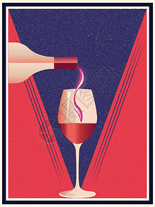 红酒海报带有玻璃和一瓶葡萄酒的最起码风格海报背景