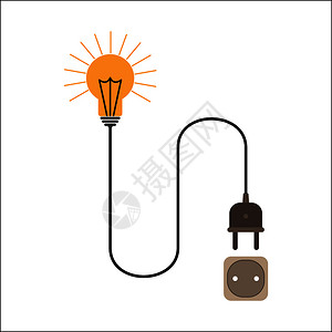 装有电线和插头的灯泡与电源插件连接图片