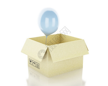 3d插图盒子外有气球的想出盒子的概念图片