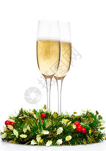带有白色背景的圣诞节装饰品香槟杯图片